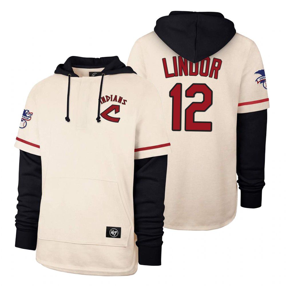 Men Cleveland Indians #12 Lindor Cream 2021 Pullover Hoodie MLB Jersey->cleveland indians->MLB Jersey